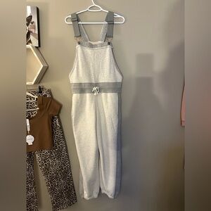 Free People Gray and White Knit Overalls